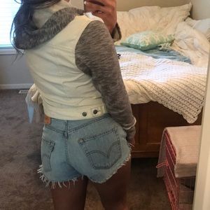 Free People white and grey denim coat